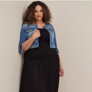 Torrid |Size 5/5X| Super Soft Denim Dark Wash 3/4 Slv Collarless Cropped Jacket